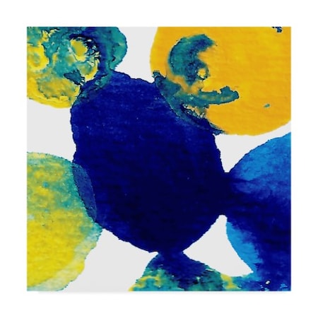 Amy Vangsgard 'Yellow And Blue Abstract Flowing Paint ' Canvas Art,18x18